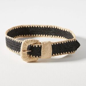 Anthropologie Belt Rafia Wrapped Stretch Waist Woven Black Natural SIZE XS NEW